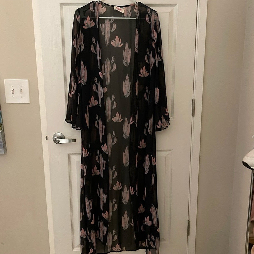 Black with Pink Cactus Kimono